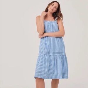 NWT Pact Striped Nautical Coastal Tiered Dress L